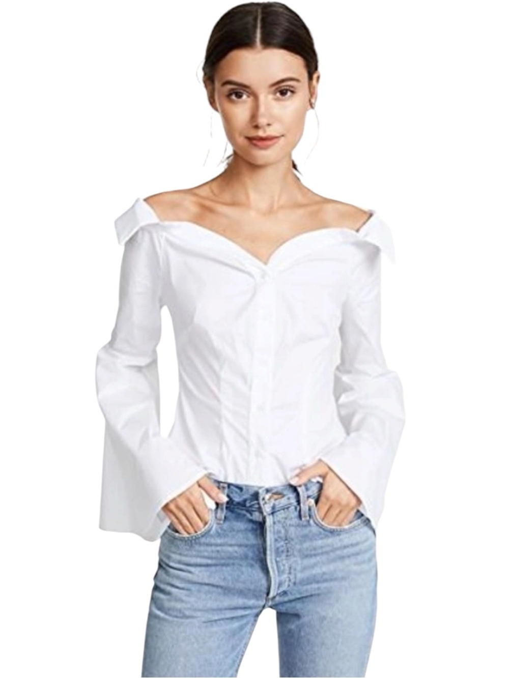 NWT LIKELY Valencia Top In White M Bell Sleeve Feminine Modern Chic Minimalist